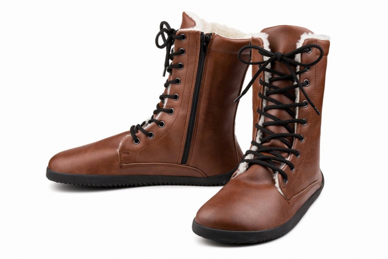 Botas de Invierno Ahinsa Jaya Zip-up Barefoot Mujer Marrones | ENX8379VY